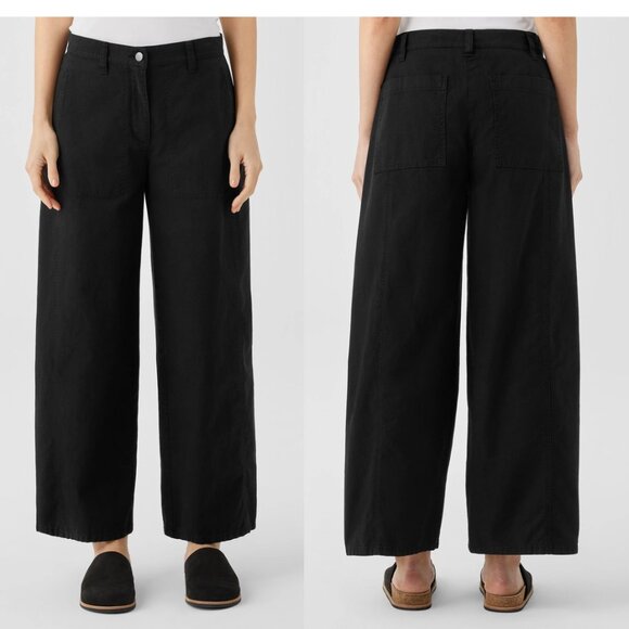 Eileen Fisher | Cotton Hemp Stretch Wide-Leg Pant In Black - Picture 2 of 11